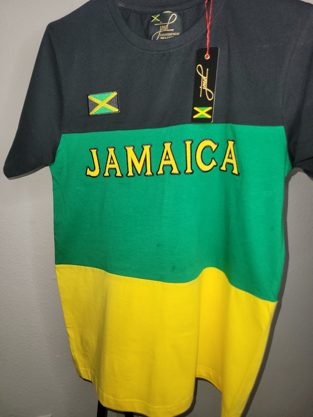 Jade Jamaica Colorblock Tee in Black, Green & Yellow